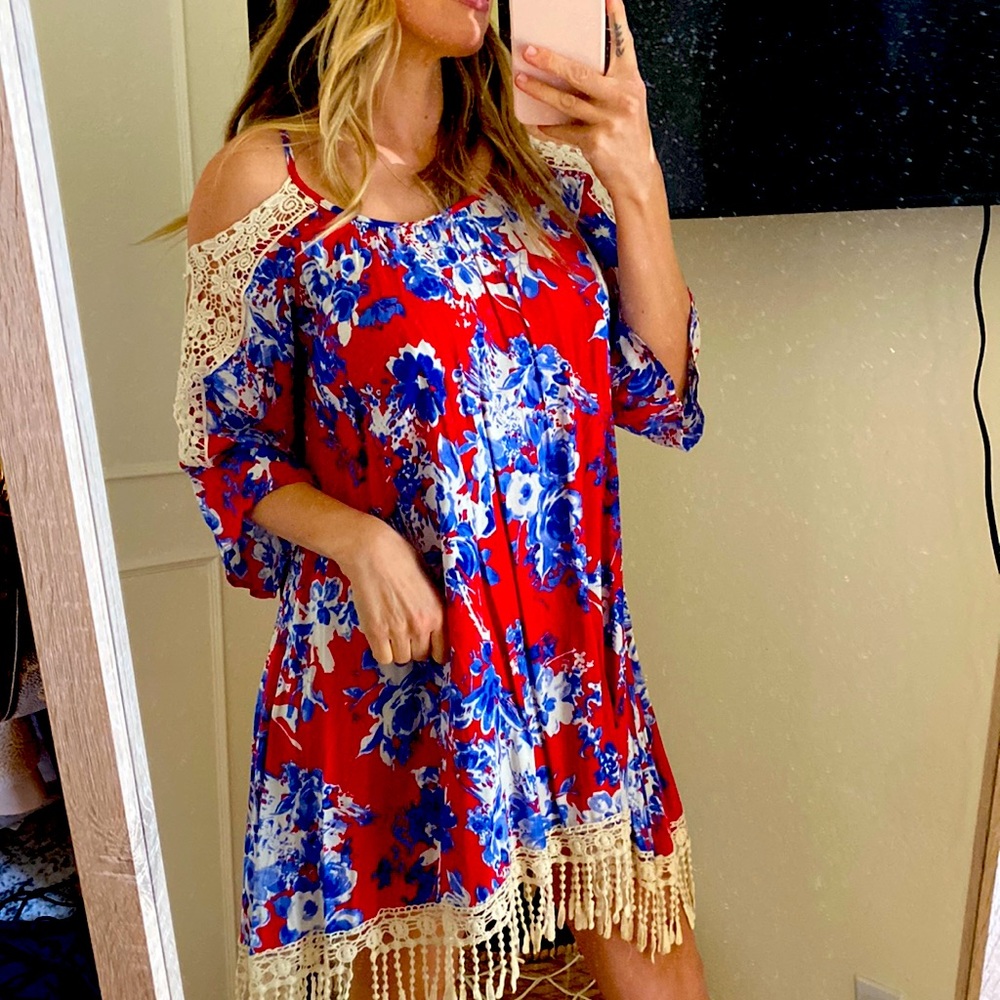 Maternity or non-maternity floral crochet dress